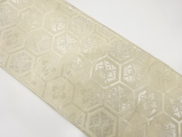 アンティーク　ヱ霞に花亀甲模様織り出し袋帯(着用可)